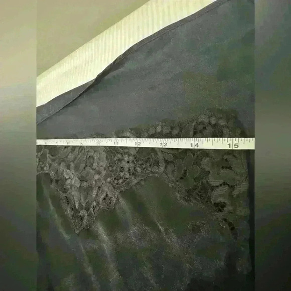 Jones New York Lingeriecore Y2K Black Silky Slip Dress M Lace Trim Chic Dark Fem - Picture 11 of 14